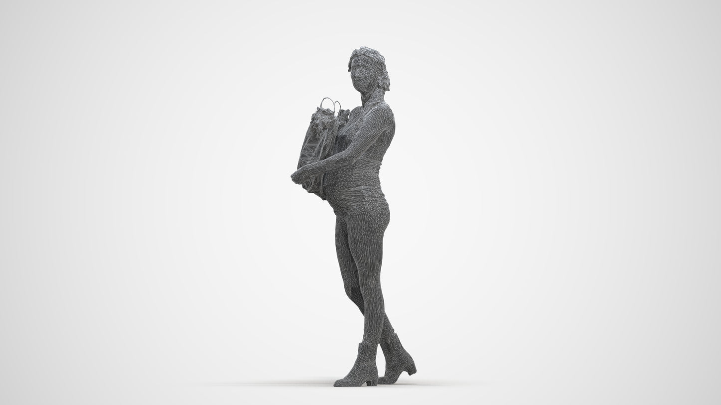 3D people model woman casual walking, scanned human for 3ds Max rendering, three-quarter front view render