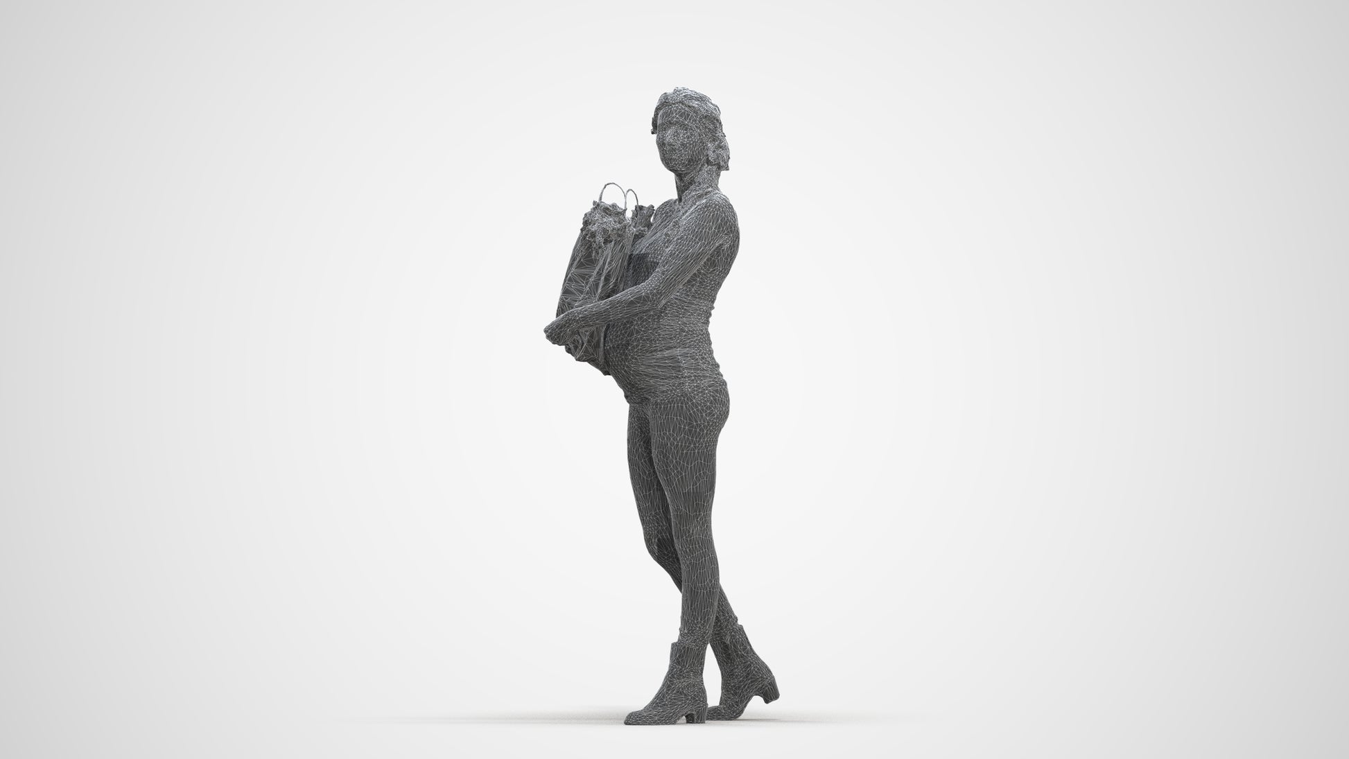 3D people model woman casual walking, scanned human for 3ds Max rendering, three-quarter front view render