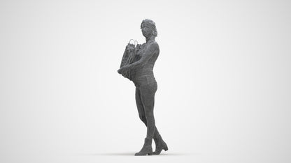 3D people model woman casual walking, scanned human for 3ds Max rendering, three-quarter front view render
