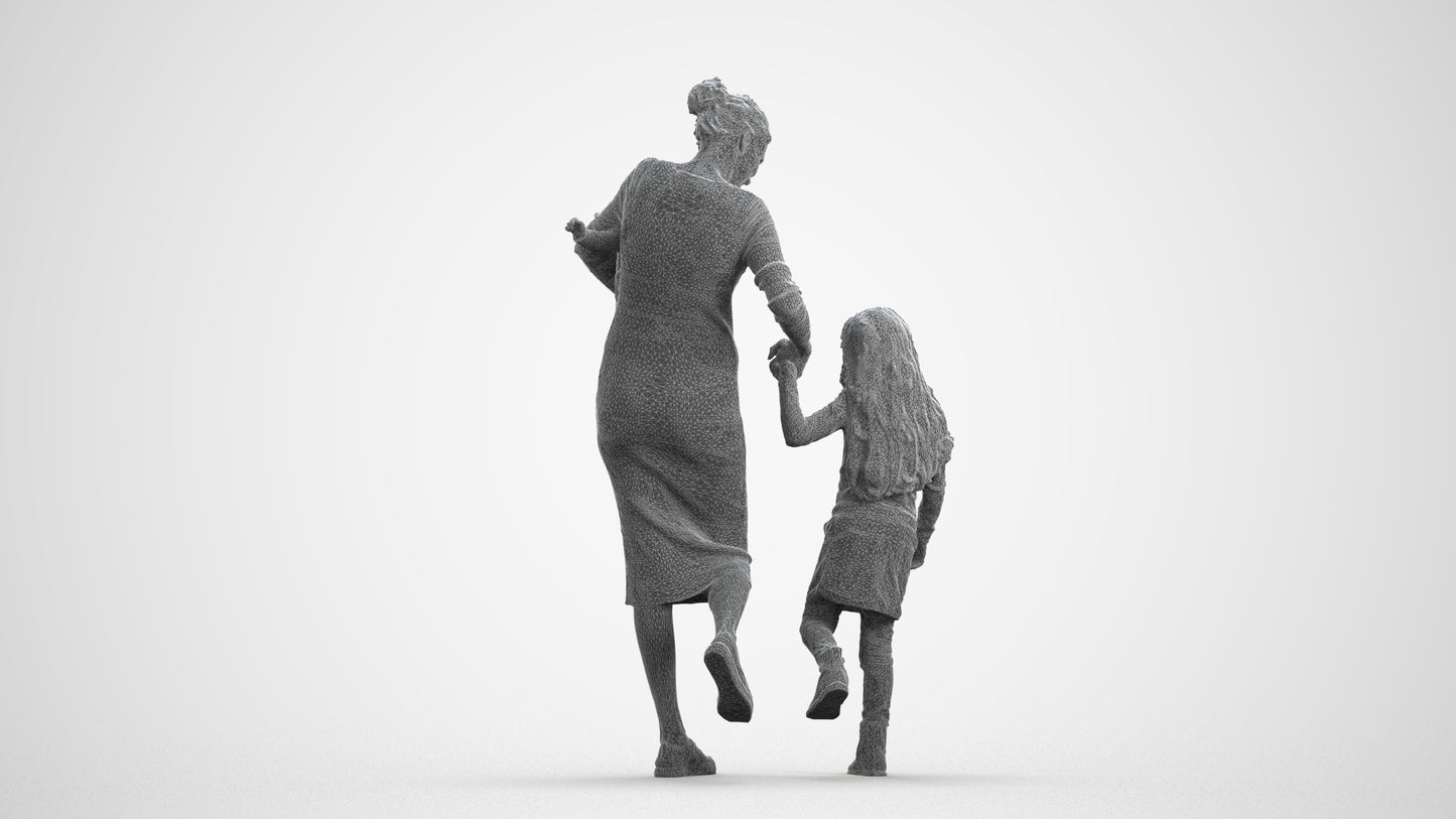 realistic 3D people girl casual kids, render-ready for V-Ray and Corona, FBX OBJ, wireframe front view