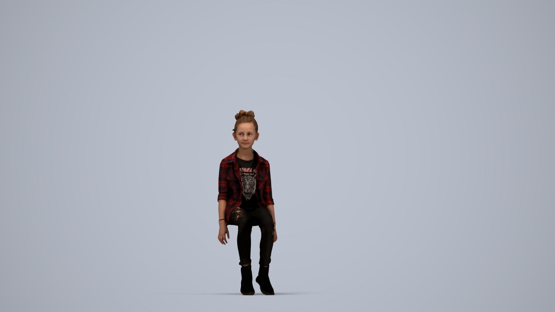 photogrammetry 3D girl casual kids, realistic human model archviz FBX, top-down view render
