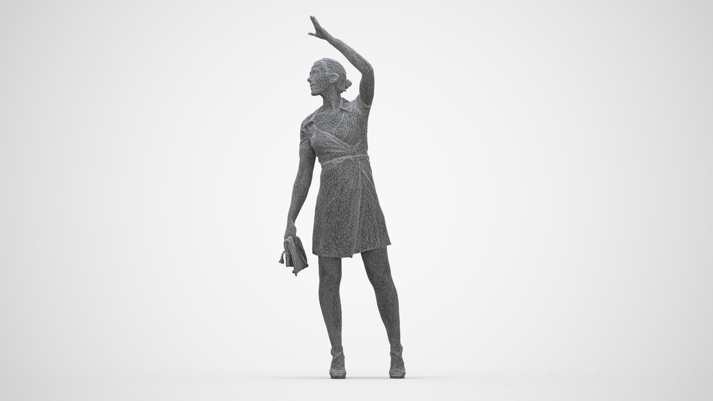 3D scanned woman standing business, photorealistic archviz people for Enscape and SketchUp, wireframe back view