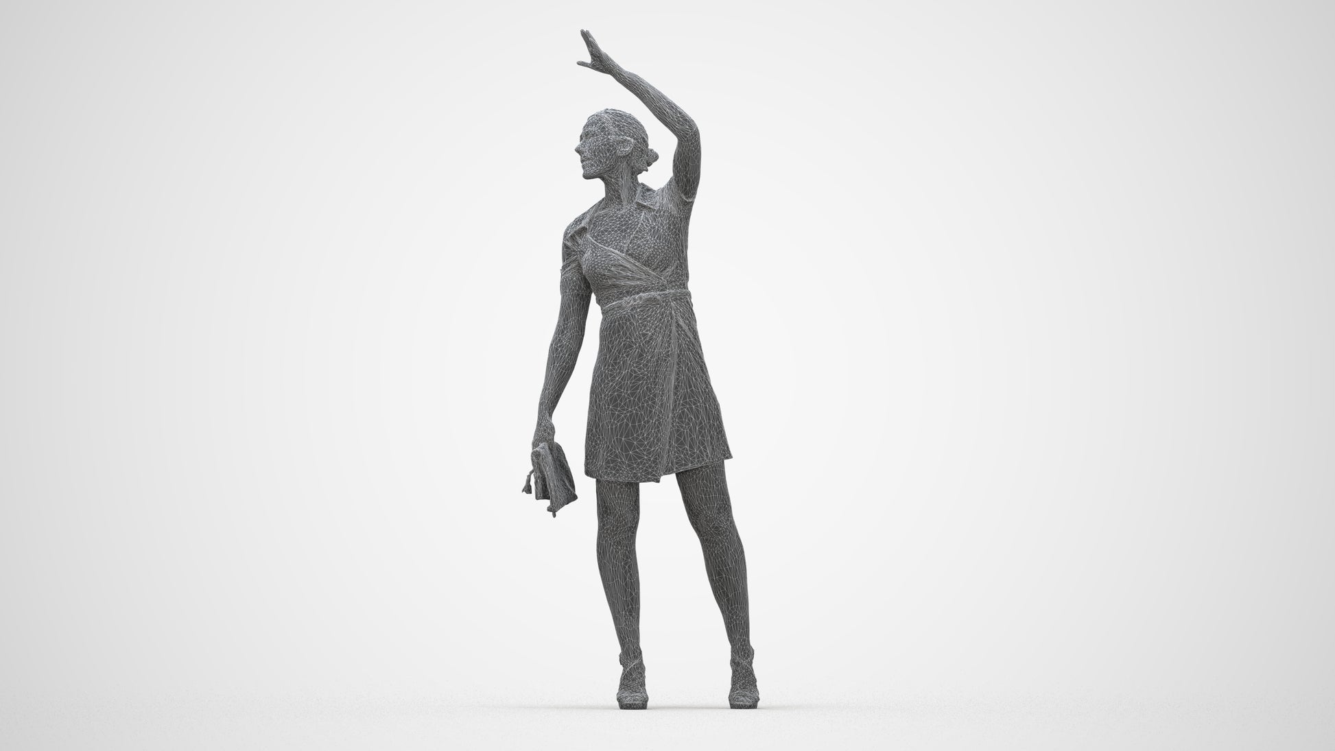 3D scanned woman standing business, photorealistic archviz people for Enscape and SketchUp, wireframe back view