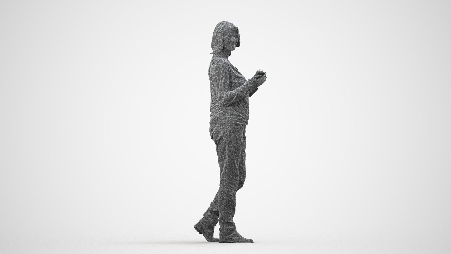 realistic 3D people woman casual walking, render-ready for V-Ray and Corona, FBX OBJ, wireframe side view