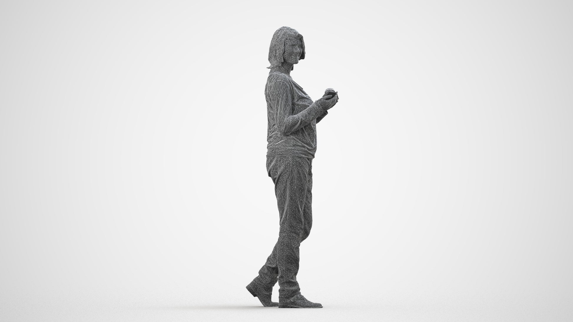 realistic 3D people woman casual walking, render-ready for V-Ray and Corona, FBX OBJ, wireframe side view