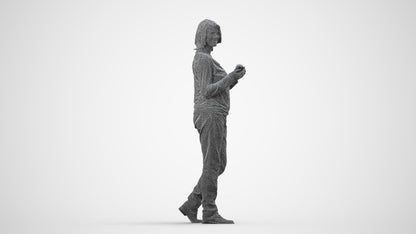 realistic 3D people woman casual walking, render-ready for V-Ray and Corona, FBX OBJ, wireframe side view