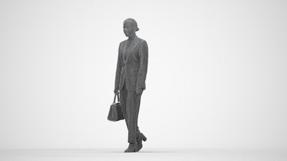 realistic 3D woman business walking, scanned archviz people for Blender and 3ds Max, wireframe back view