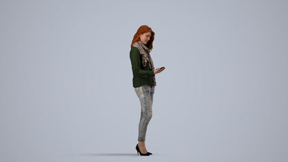 3D scanned woman standing casual, photorealistic archviz people for Enscape and SketchUp, side view render