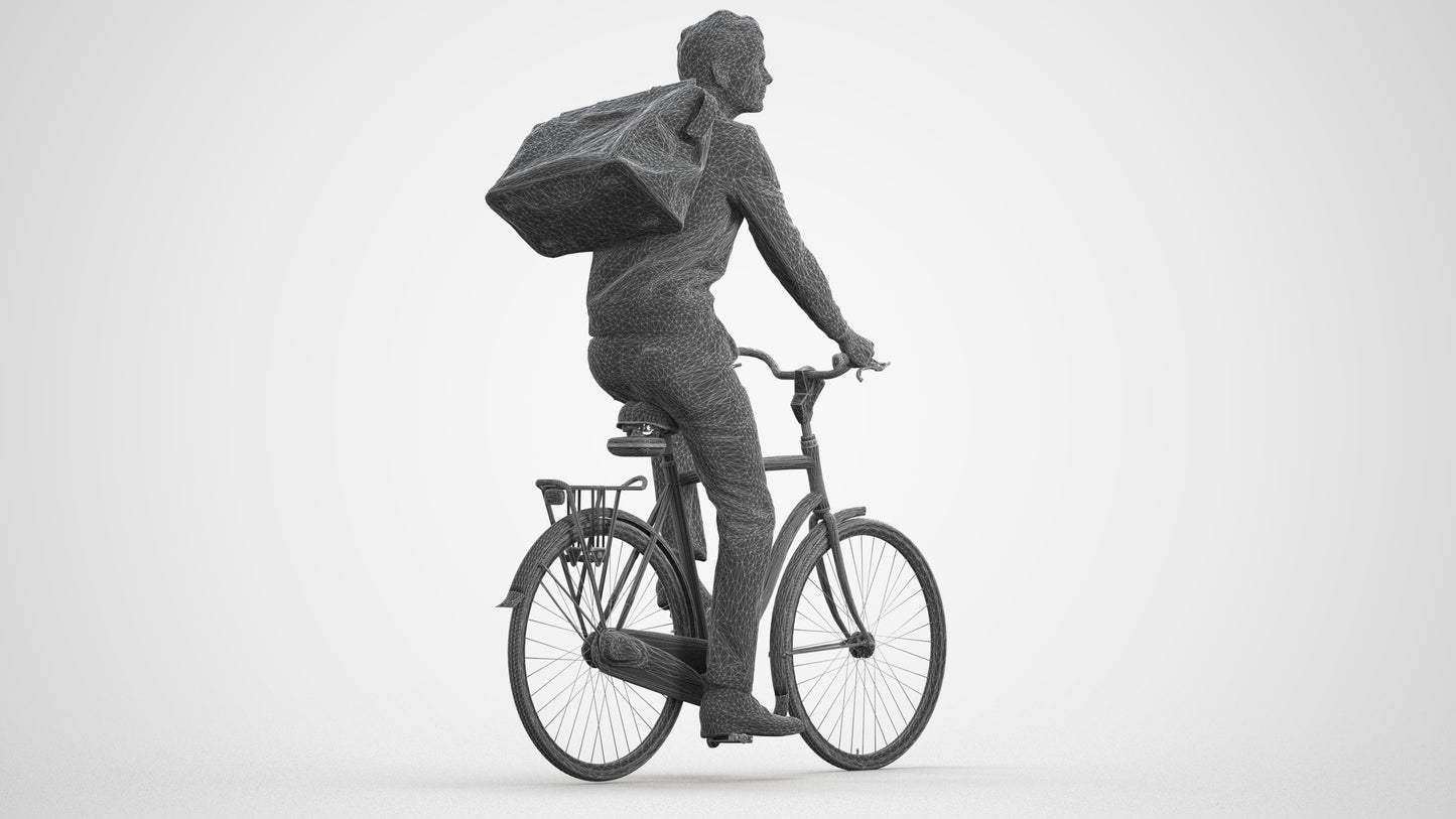 scanned 3D man casual cycling, photogrammetry people for Enscape and V-Ray, wireframe front view