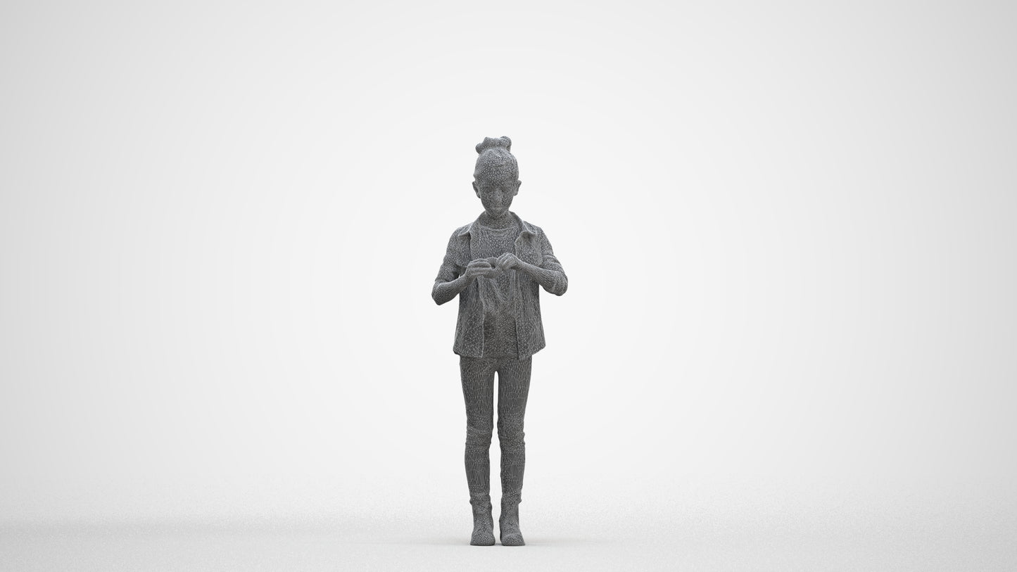 photogrammetry 3D girl casual kids, realistic human model archviz FBX, three-quarter front view render