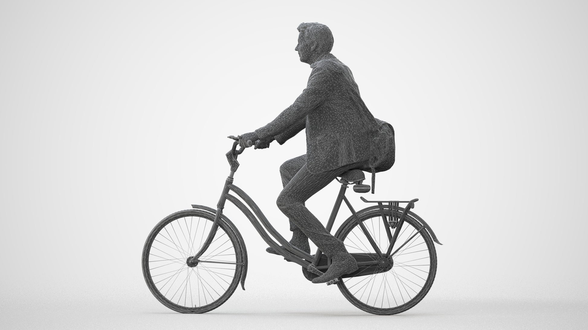 3D human model man business cycling, photogrammetry scanned person for archviz, square thumbnail