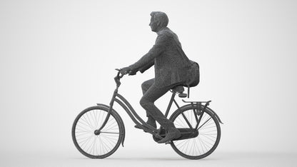 3D human model man business cycling, photogrammetry scanned person for archviz, square thumbnail