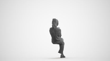 realistic 3D woman casual sitting, scanned archviz people for Blender and 3ds Max, wireframe front view