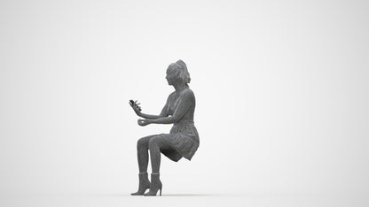 photogrammetry 3D woman casual sitting, realistic human model archviz FBX, wireframe back view