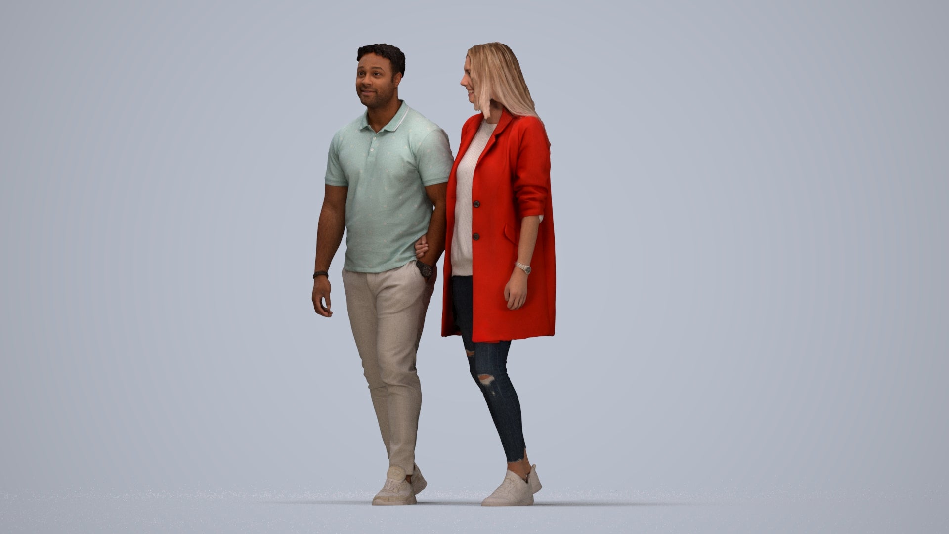 photogrammetry 3D woman casual couple, realistic human model archviz FBX, top-down view render