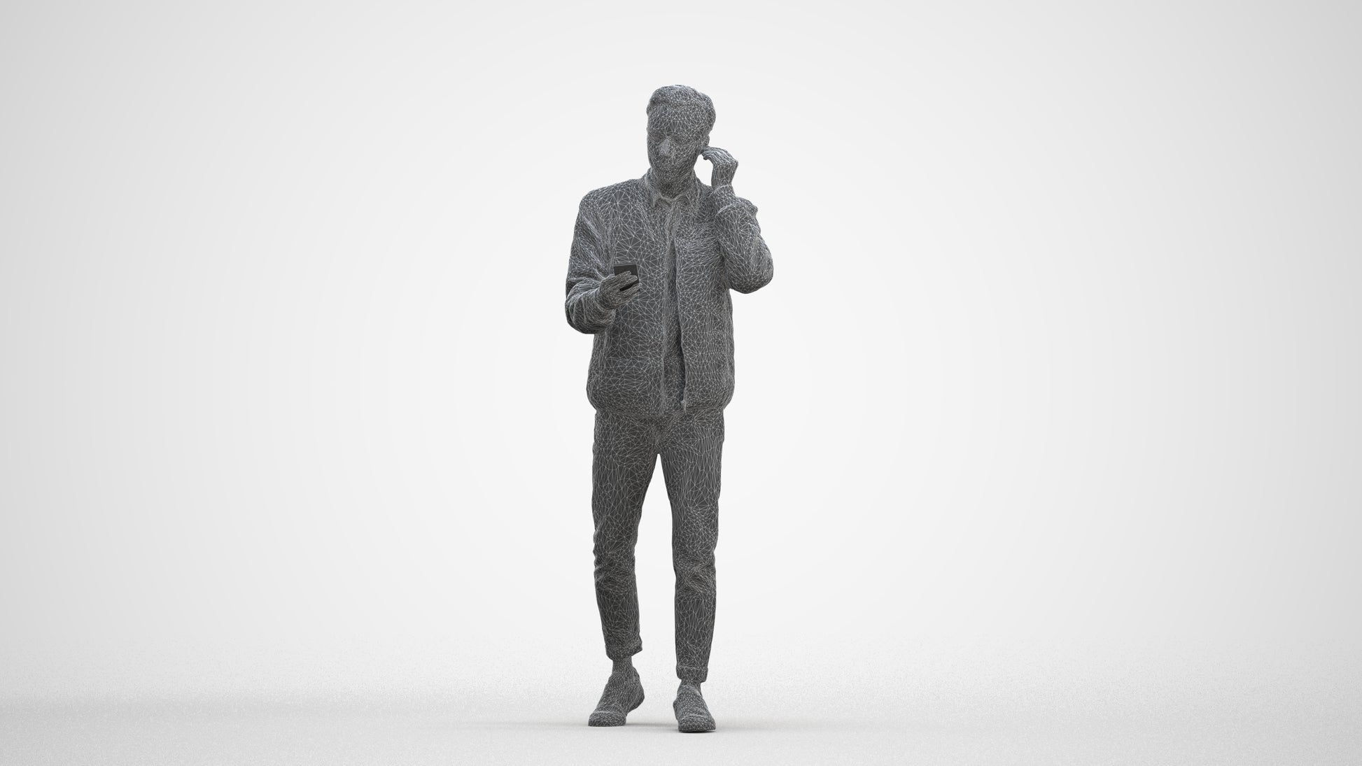 3D scanned man walking casual, photorealistic archviz people for Enscape and SketchUp, three-quarter front view render