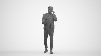 3D scanned man walking casual, photorealistic archviz people for Enscape and SketchUp, three-quarter front view render