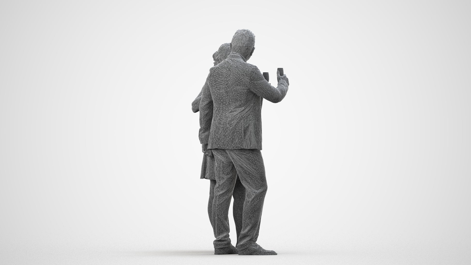 photogrammetry 3D woman formal couple, realistic human model archviz FBX, wireframe side view