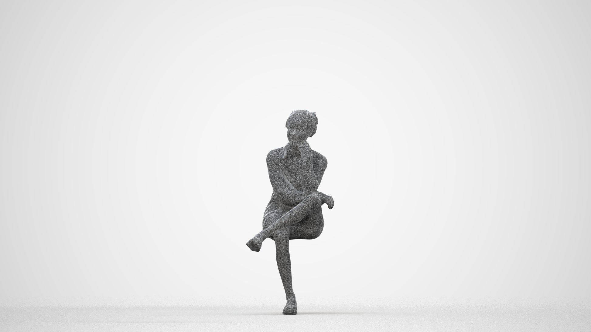realistic 3D human woman casual sitting, archviz people FBX OBJ for Blender, wireframe back view