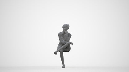 realistic 3D human woman casual sitting, archviz people FBX OBJ for Blender, wireframe back view