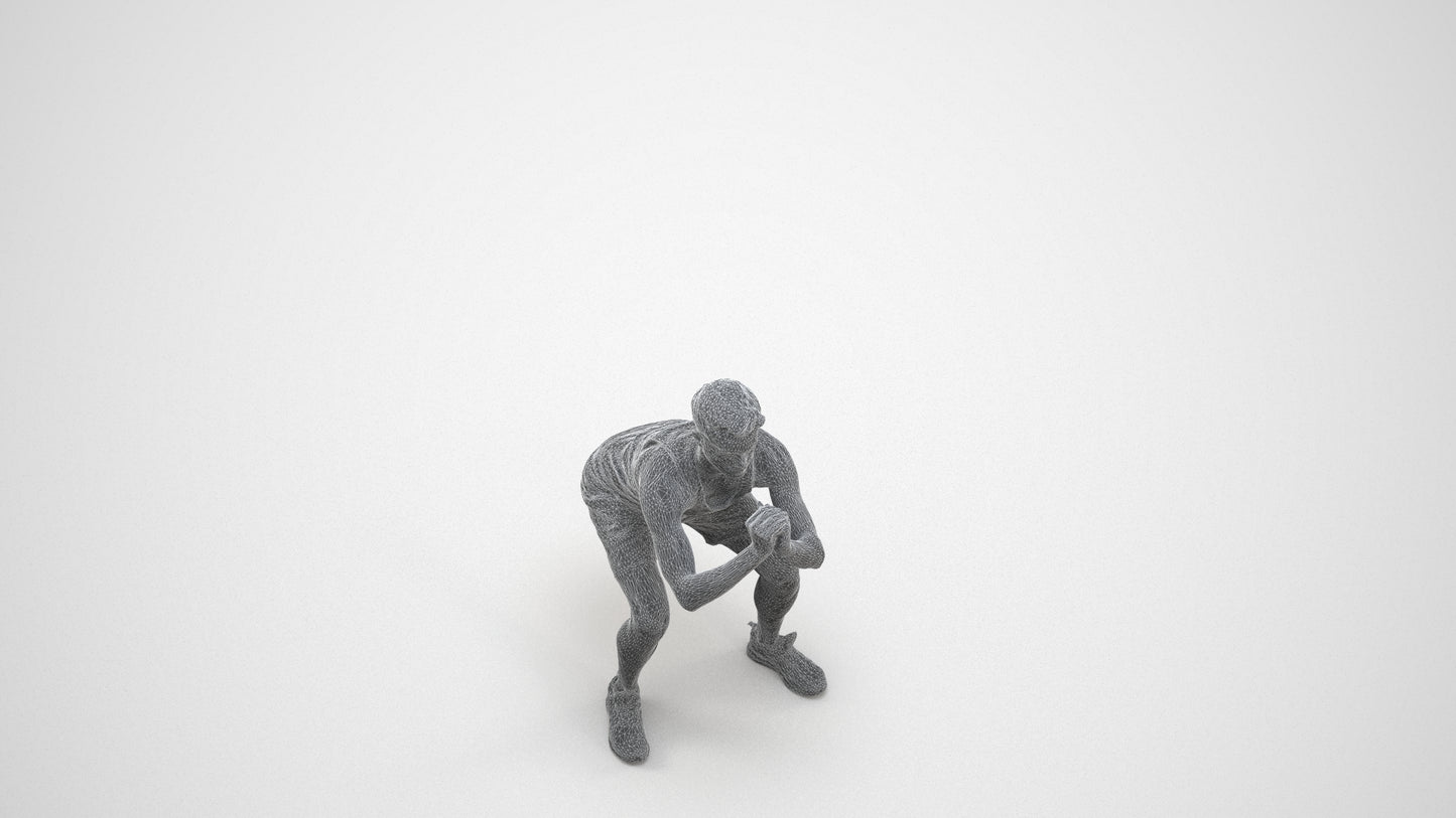 photogrammetry 3D man sport, realistic human model archviz FBX, wireframe three-quarter view