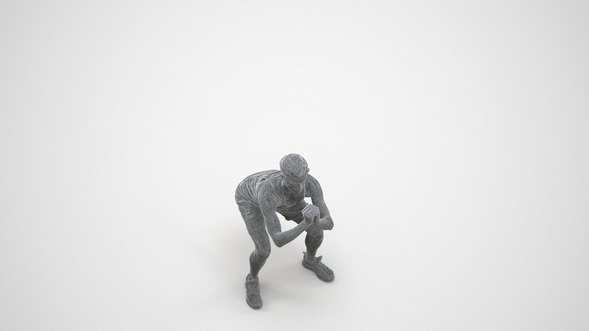 photogrammetry 3D man sport, realistic human model archviz FBX, wireframe three-quarter view