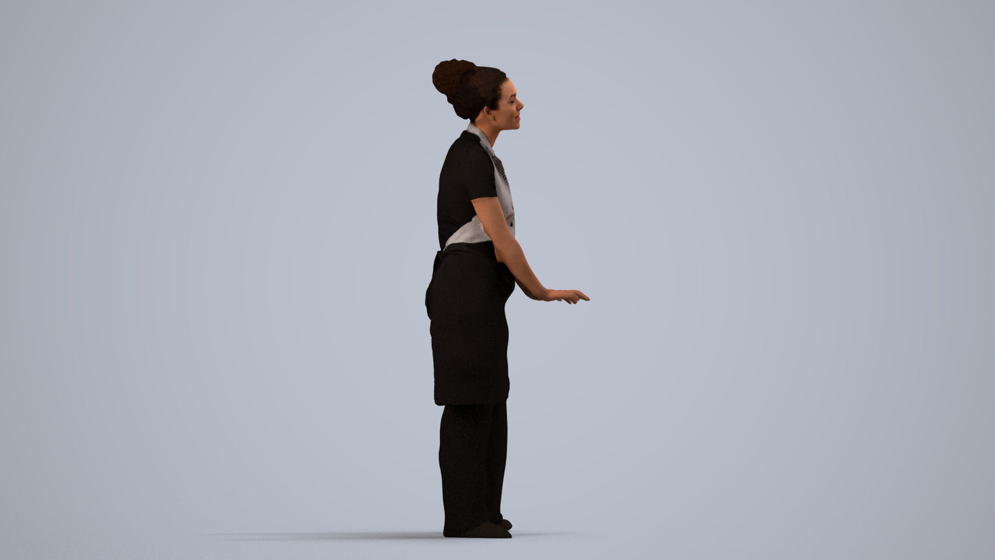 scanned 3D woman hospitality, photogrammetry people for Enscape and V-Ray, side view render