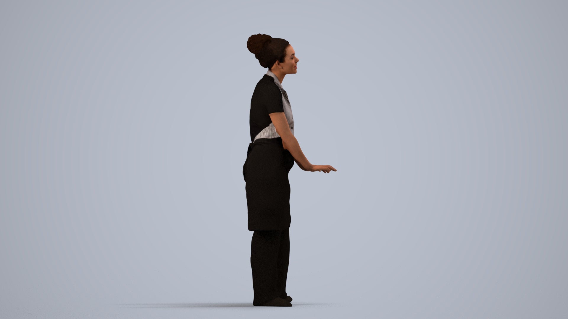 scanned 3D woman hospitality, photogrammetry people for Enscape and V-Ray, side view render