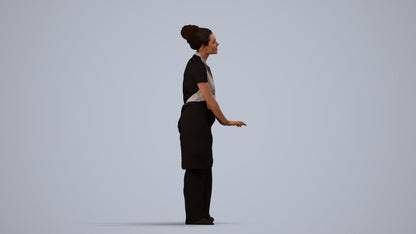 scanned 3D woman hospitality, photogrammetry people for Enscape and V-Ray, side view render