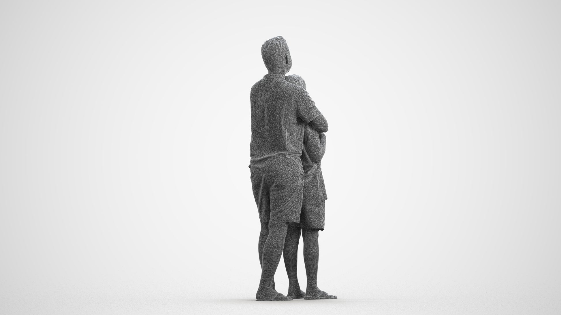 3D people model boy standing, scanned human for 3ds Max rendering, wireframe front view