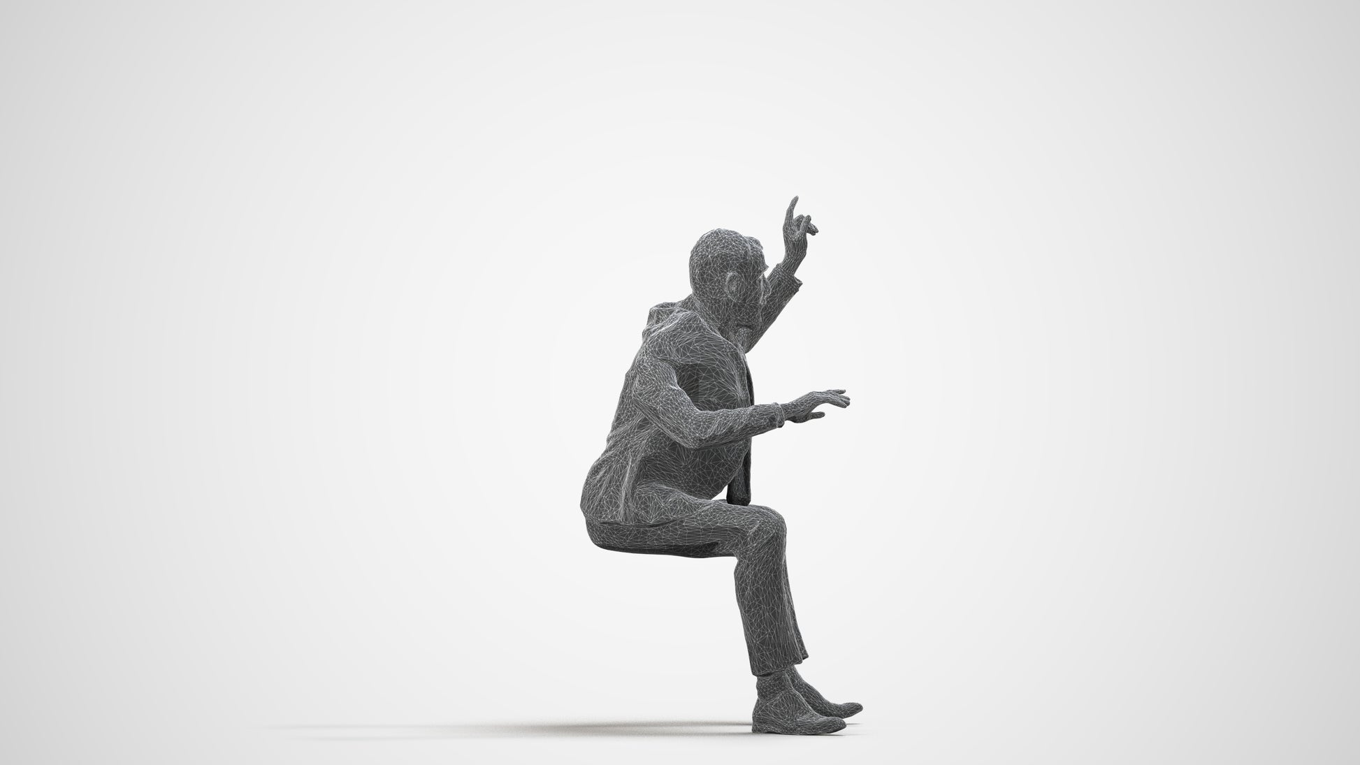 3D human model senior man business, photogrammetry scanned person for archviz, wireframe side view