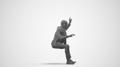 3D human model senior man business, photogrammetry scanned person for archviz, wireframe side view