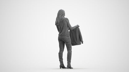 3D people model woman casual standing, scanned human for 3ds Max rendering, wireframe front view