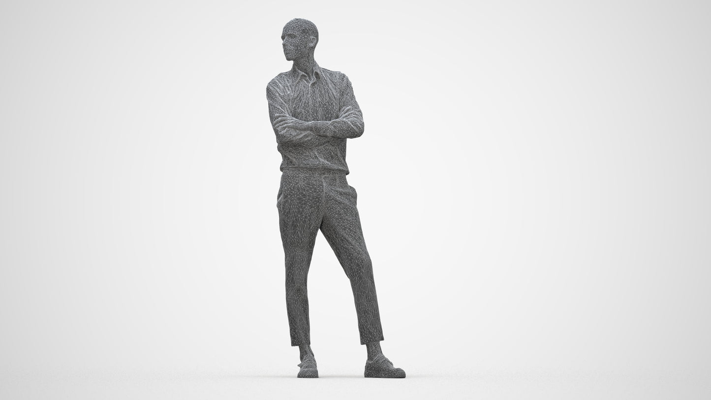 realistic 3D people man business standing, render-ready for V-Ray and Corona, FBX OBJ, wireframe back view