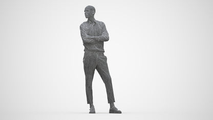 realistic 3D people man business standing, render-ready for V-Ray and Corona, FBX OBJ, wireframe back view