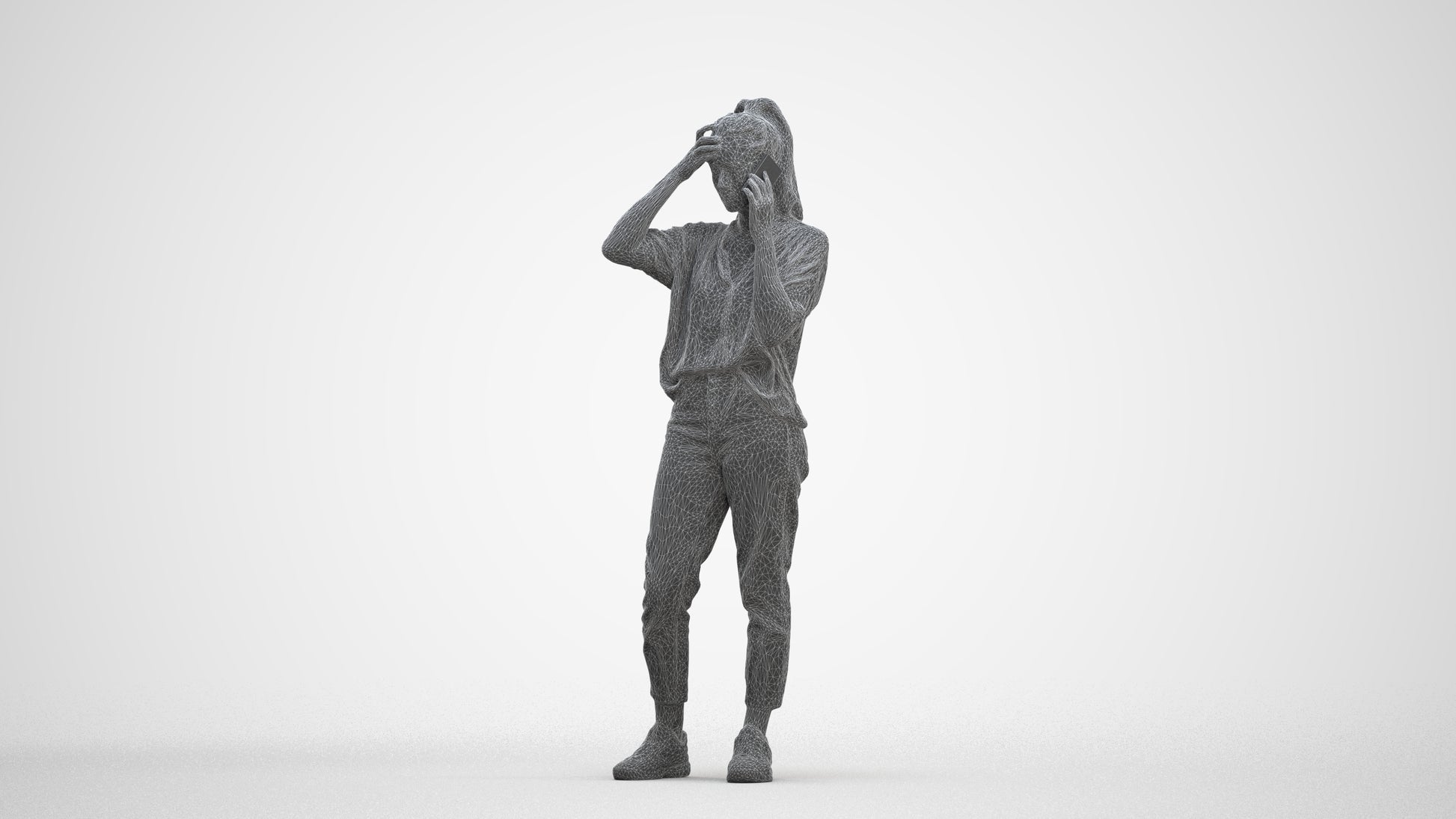 3D scanned woman standing casual, photorealistic archviz people for Enscape and SketchUp, three-quarter front view render