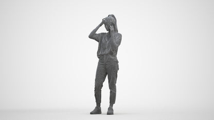 3D scanned woman standing casual, photorealistic archviz people for Enscape and SketchUp, three-quarter front view render