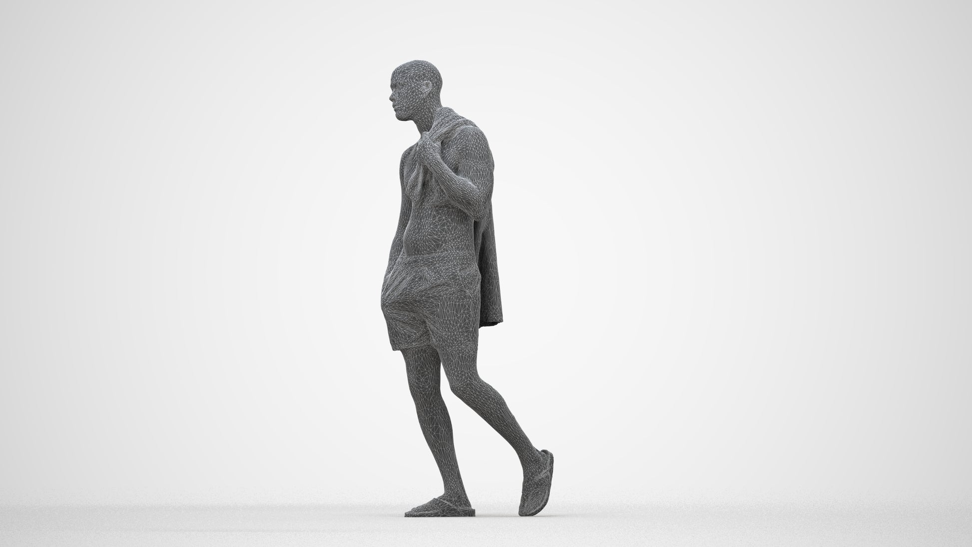 3D human model man pool, photogrammetry scanned person for archviz, wireframe back view