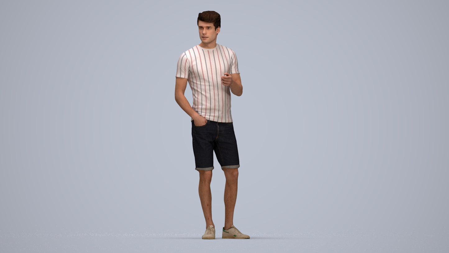 realistic 3D man casual standing, scanned archviz people for Blender and 3ds Max, top-down view render