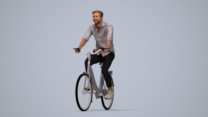 realistic 3D man casual cycling, scanned archviz people for Blender and 3ds Max, top-down view render