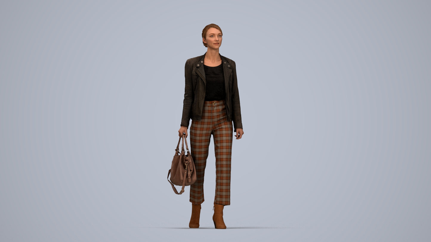 realistic 3D people woman business walking, render-ready for V-Ray and Corona, FBX OBJ, top-down view render