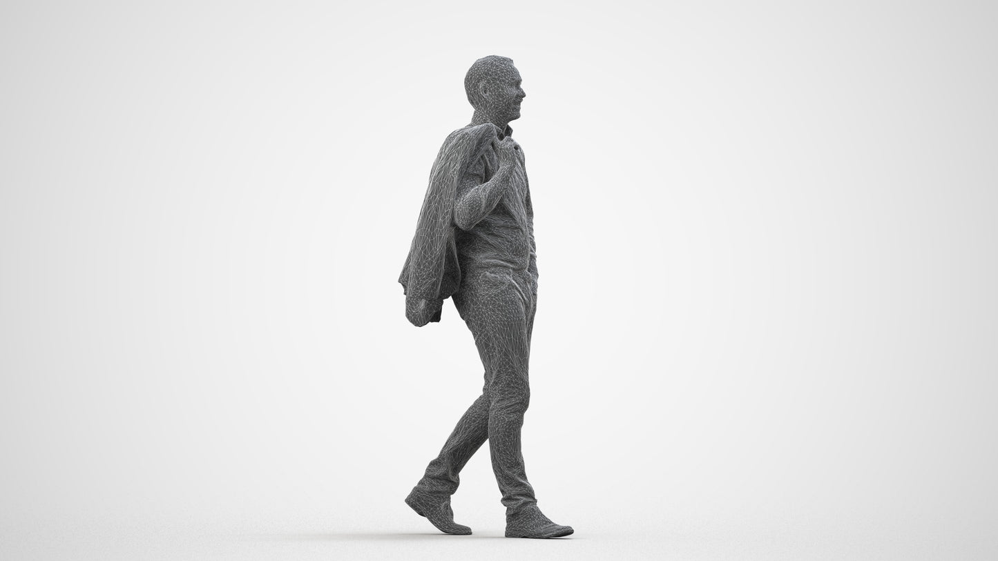 realistic 3D man business standing, scanned archviz people for Blender and 3ds Max, wireframe side view