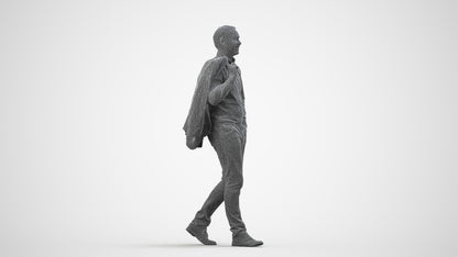 realistic 3D man business standing, scanned archviz people for Blender and 3ds Max, wireframe side view