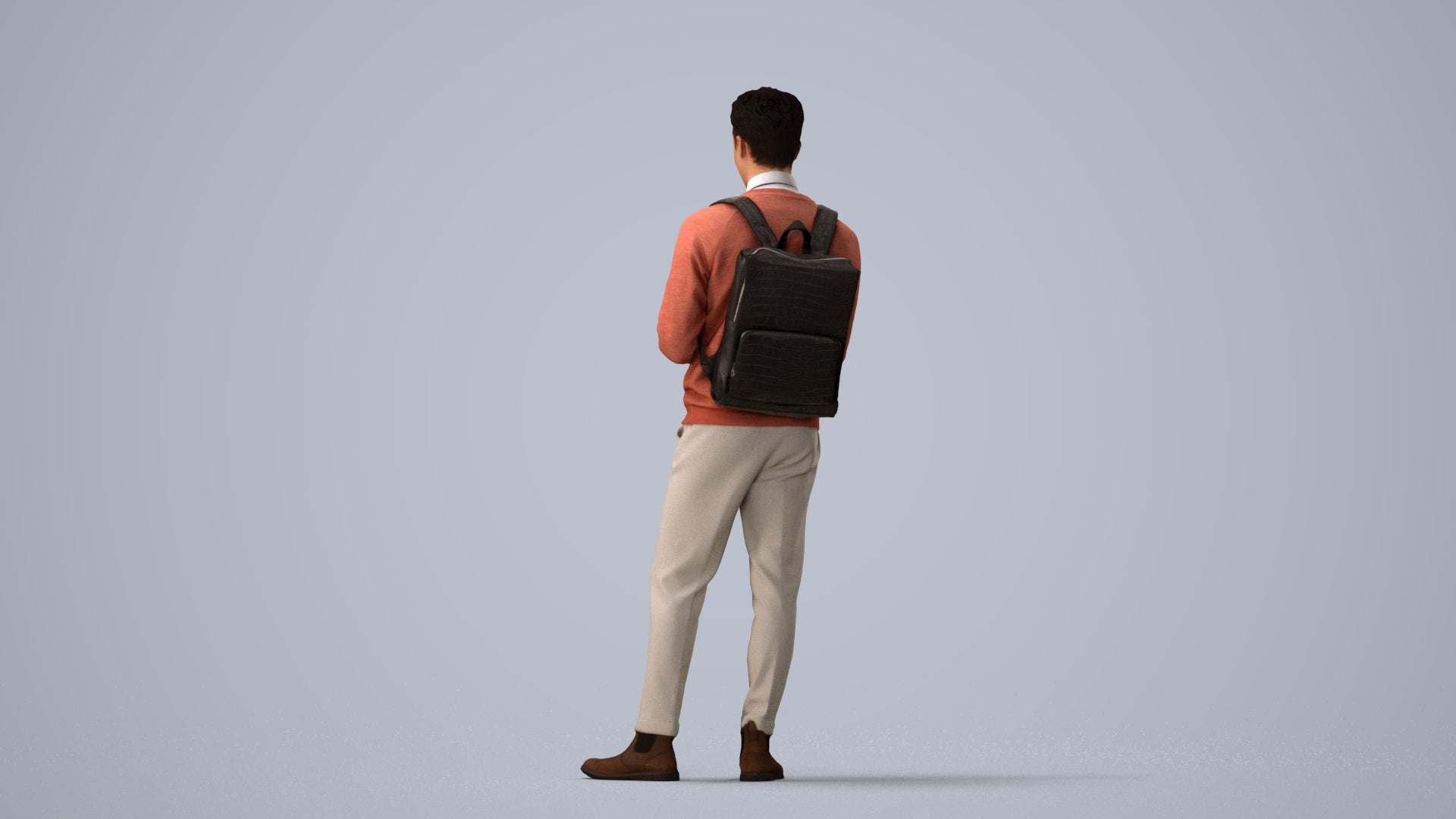 3D people model man casual standing, scanned human for 3ds Max rendering, three-quarter view render