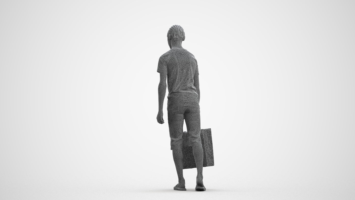 3D scanned boy shopping casual, photorealistic archviz people for Enscape and SketchUp, wireframe front view