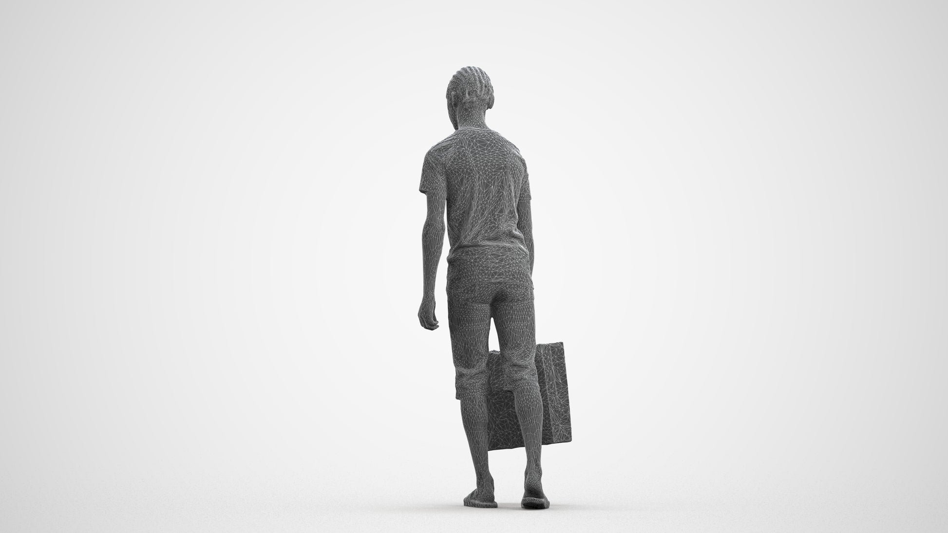 3D scanned boy shopping casual, photorealistic archviz people for Enscape and SketchUp, wireframe front view