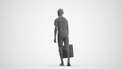 3D scanned boy shopping casual, photorealistic archviz people for Enscape and SketchUp, wireframe front view