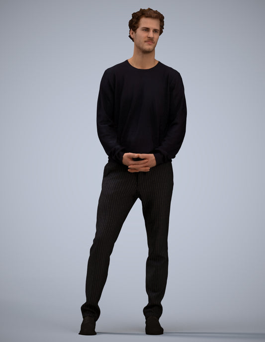 scanned 3D man casual standing, photogrammetry people for Enscape and V-Ray