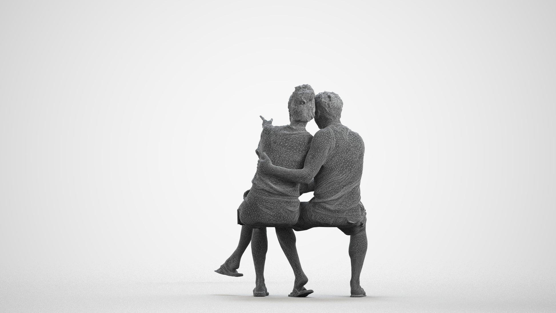 3D human model woman casual couple, photogrammetry scanned person for archviz, wireframe front view