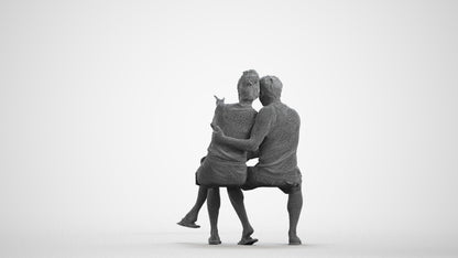 3D human model woman casual couple, photogrammetry scanned person for archviz, wireframe front view
